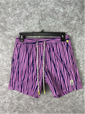Psycho Bunny Shorts Mens XS Pink Stripe Swim Trunks Drawstring Lined Bunny Logo